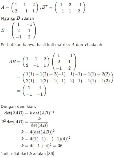 20 Soal Matriks Determinan Dan Invers Pilihan Ganda Pembahasan