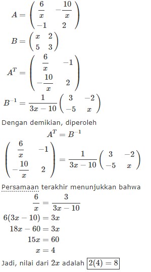 20 Soal Matriks Determinan Dan Invers Pilihan Ganda Pembahasan