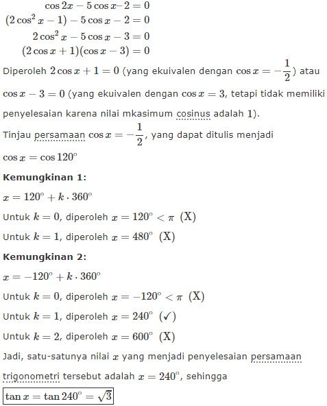 20 Soal Persamaan Trigonometri Pilihan Ganda Pembahasan